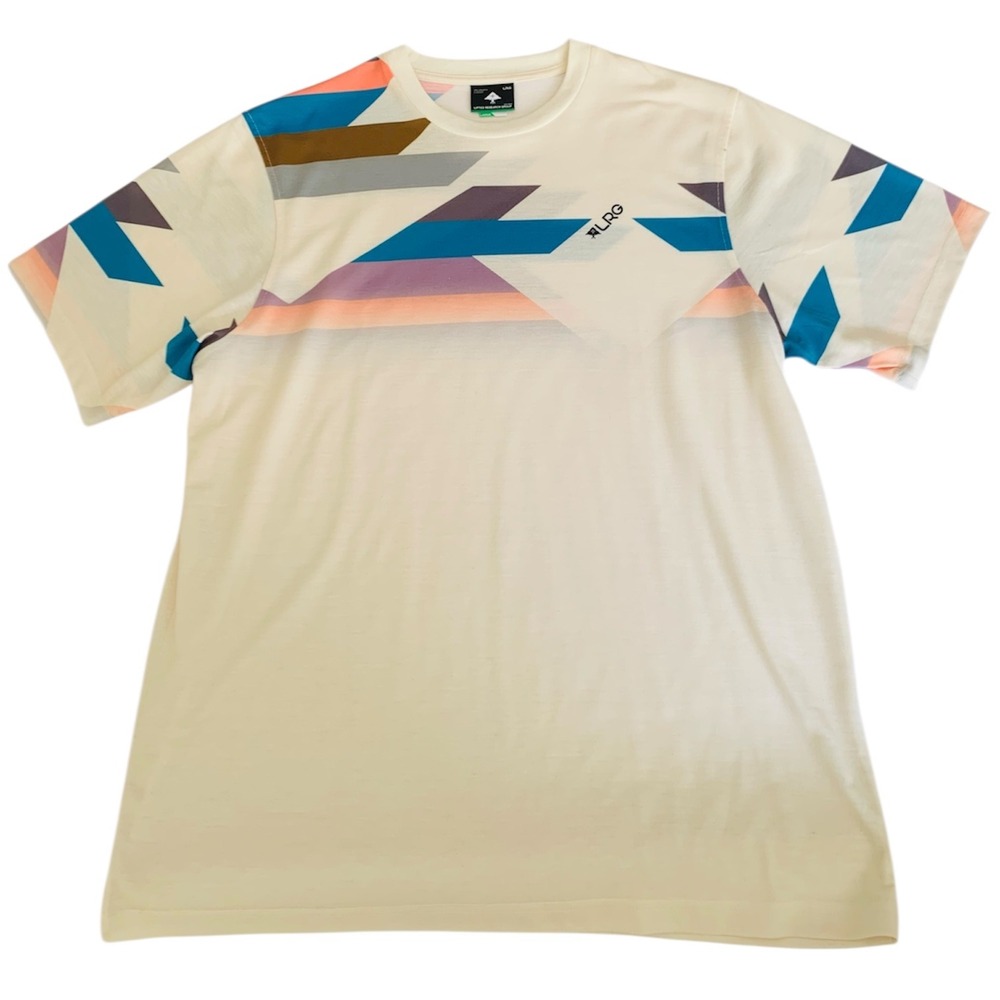 LRG Lifted Research Group Shirt Men L Cream Geometric Streetwear Retro Art Skate